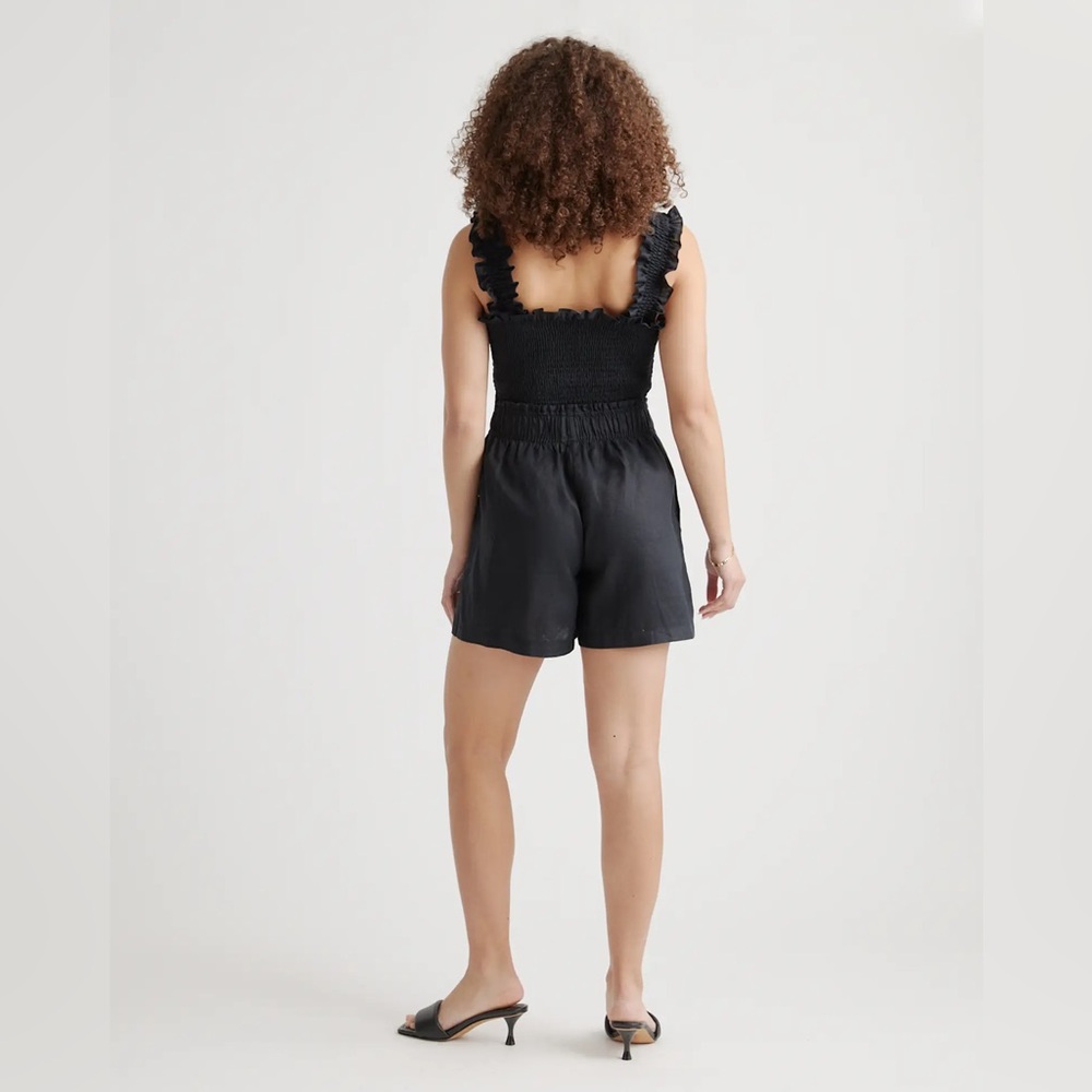 NWT Quince 100% European Linen High Waisted Shorts in Black, Size Small - Picture 4 of 10